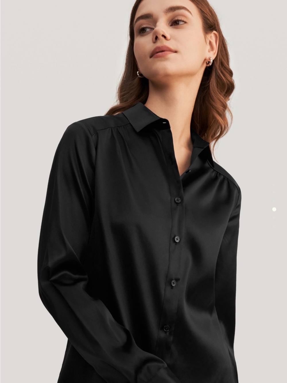 Satin Button-Down Shirt in Black